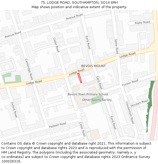 75, LODGE ROAD, SOUTHAMPTON, SO14 6RH: Location map and indicative extent of plot