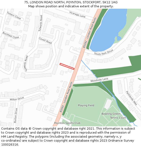 75, LONDON ROAD NORTH, POYNTON, STOCKPORT, SK12 1AG: Location map and indicative extent of plot
