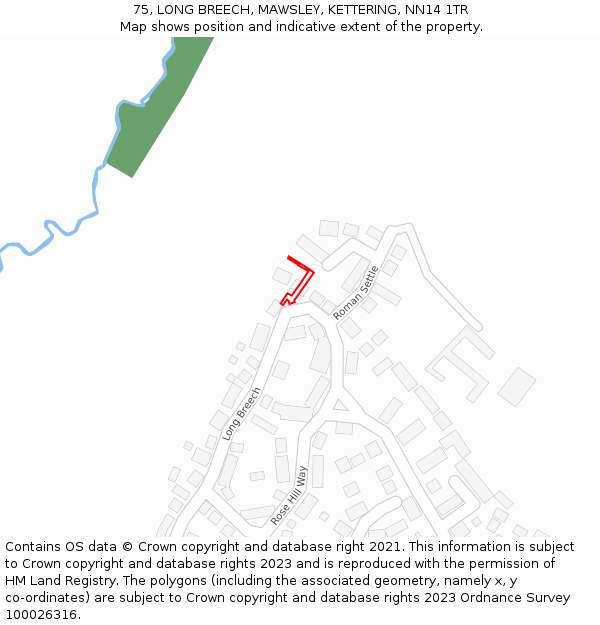 75, LONG BREECH, MAWSLEY, KETTERING, NN14 1TR: Location map and indicative extent of plot