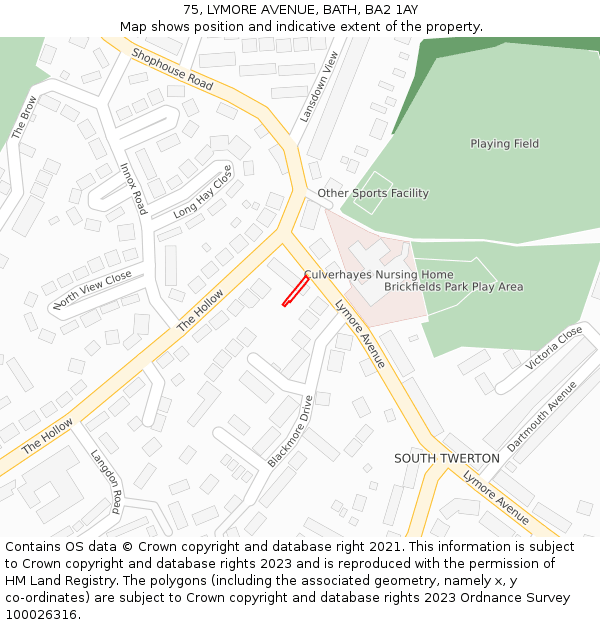 75, LYMORE AVENUE, BATH, BA2 1AY: Location map and indicative extent of plot