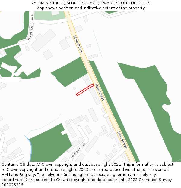 75, MAIN STREET, ALBERT VILLAGE, SWADLINCOTE, DE11 8EN: Location map and indicative extent of plot