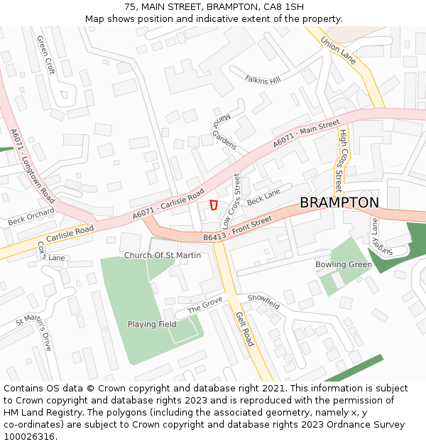 75, MAIN STREET, BRAMPTON, CA8 1SH: Location map and indicative extent of plot