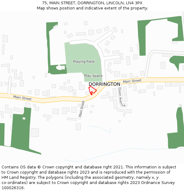75, MAIN STREET, DORRINGTON, LINCOLN, LN4 3PX: Location map and indicative extent of plot
