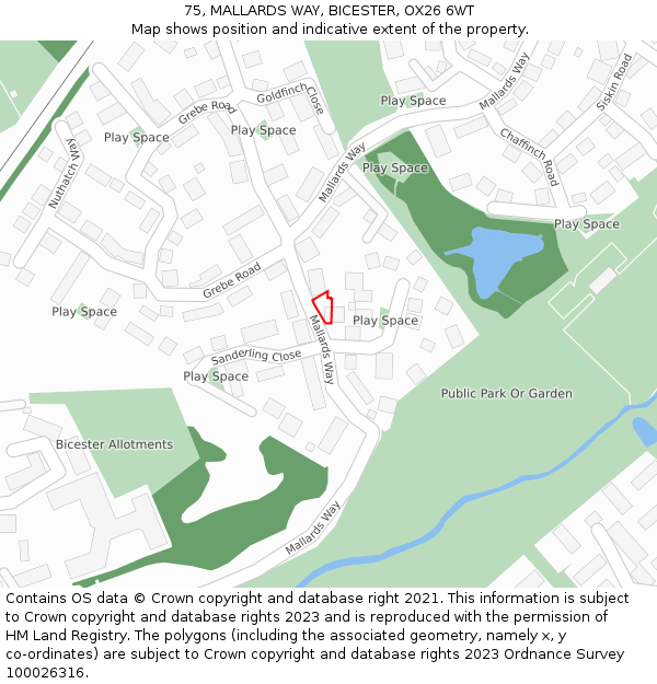 75, MALLARDS WAY, BICESTER, OX26 6WT: Location map and indicative extent of plot