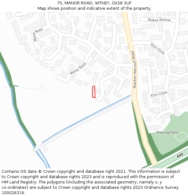 75, MANOR ROAD, WITNEY, OX28 3UF: Location map and indicative extent of plot