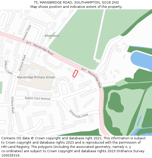 75, MANSBRIDGE ROAD, SOUTHAMPTON, SO18 2NG: Location map and indicative extent of plot