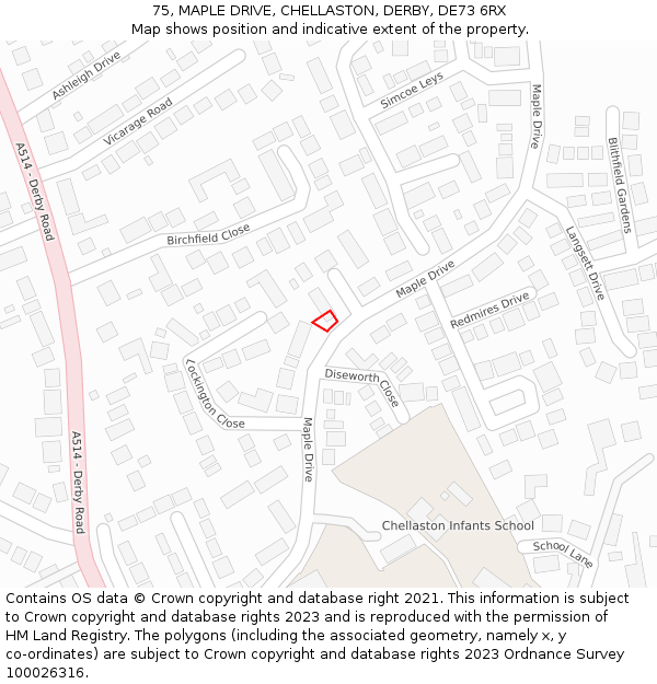 75, MAPLE DRIVE, CHELLASTON, DERBY, DE73 6RX: Location map and indicative extent of plot