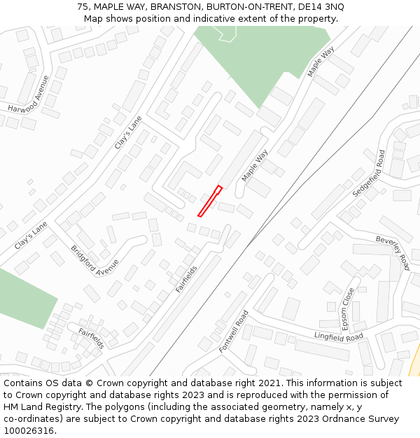 75, MAPLE WAY, BRANSTON, BURTON-ON-TRENT, DE14 3NQ: Location map and indicative extent of plot