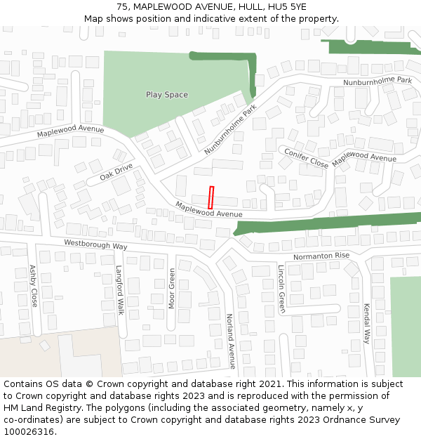 75, MAPLEWOOD AVENUE, HULL, HU5 5YE: Location map and indicative extent of plot