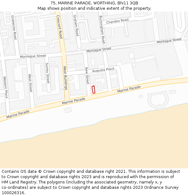 75, MARINE PARADE, WORTHING, BN11 3QB: Location map and indicative extent of plot