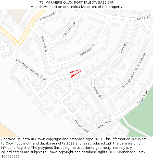 75, MARINERS QUAY, PORT TALBOT, SA12 6AN: Location map and indicative extent of plot