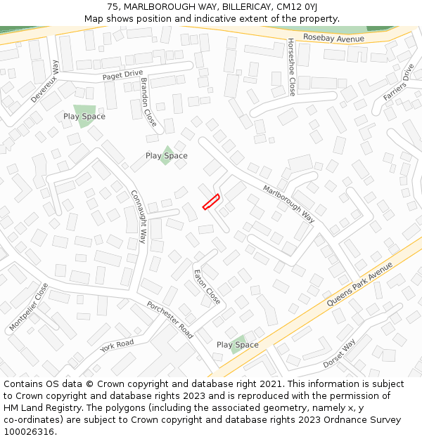 75, MARLBOROUGH WAY, BILLERICAY, CM12 0YJ: Location map and indicative extent of plot