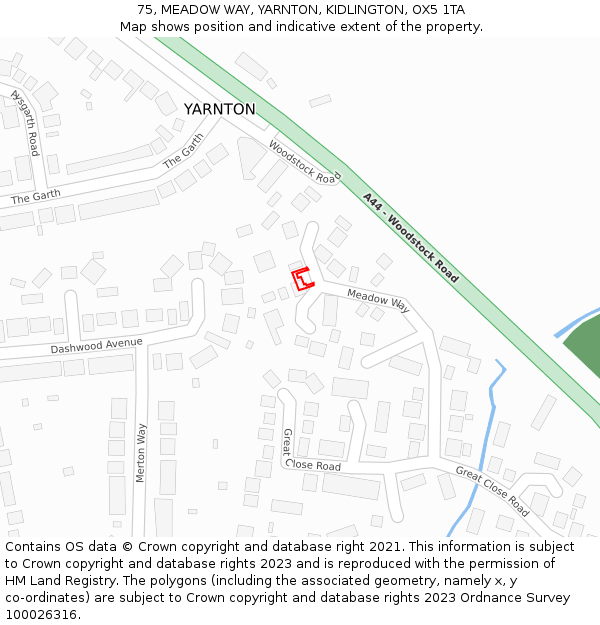 75, MEADOW WAY, YARNTON, KIDLINGTON, OX5 1TA: Location map and indicative extent of plot