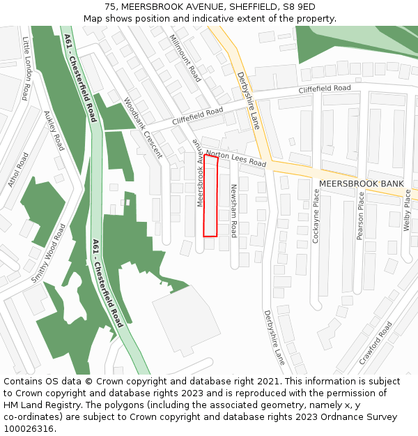 75, MEERSBROOK AVENUE, SHEFFIELD, S8 9ED: Location map and indicative extent of plot