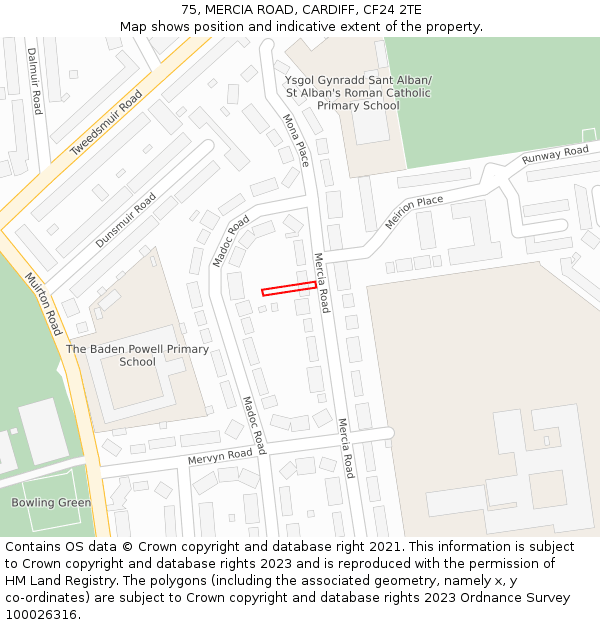 75, MERCIA ROAD, CARDIFF, CF24 2TE: Location map and indicative extent of plot