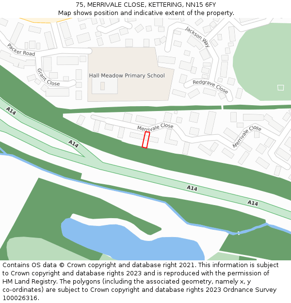 75, MERRIVALE CLOSE, KETTERING, NN15 6FY: Location map and indicative extent of plot