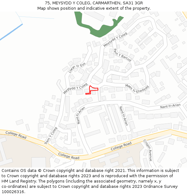 75, MEYSYDD Y COLEG, CARMARTHEN, SA31 3GR: Location map and indicative extent of plot