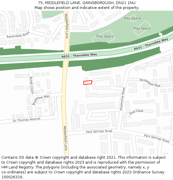 75, MIDDLEFIELD LANE, GAINSBOROUGH, DN21 1NU: Location map and indicative extent of plot