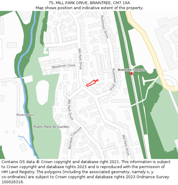 75, MILL PARK DRIVE, BRAINTREE, CM7 1XA: Location map and indicative extent of plot