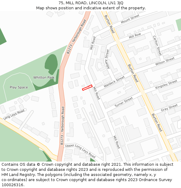 75, MILL ROAD, LINCOLN, LN1 3JQ: Location map and indicative extent of plot