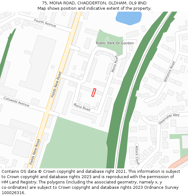 75, MONA ROAD, CHADDERTON, OLDHAM, OL9 8ND: Location map and indicative extent of plot