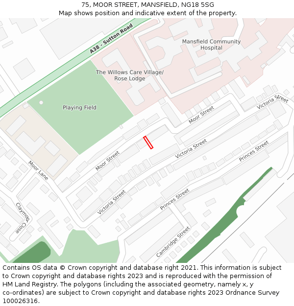 75, MOOR STREET, MANSFIELD, NG18 5SG: Location map and indicative extent of plot