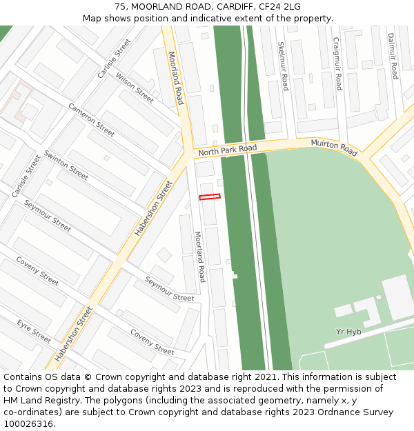 75, MOORLAND ROAD, CARDIFF, CF24 2LG: Location map and indicative extent of plot