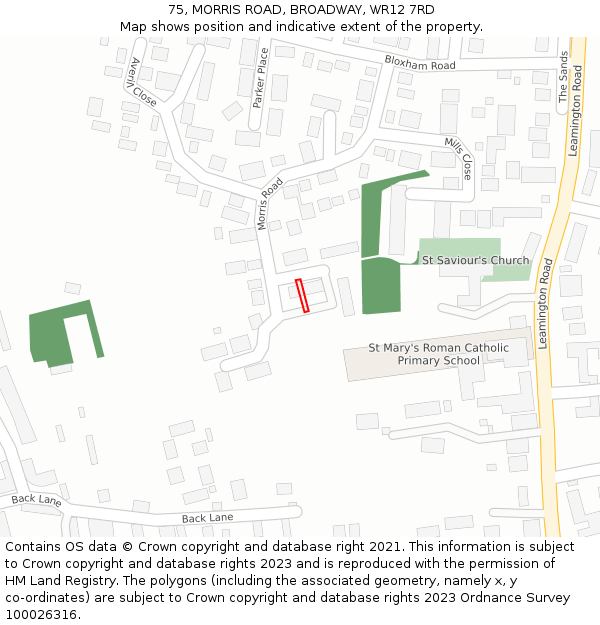 75, MORRIS ROAD, BROADWAY, WR12 7RD: Location map and indicative extent of plot