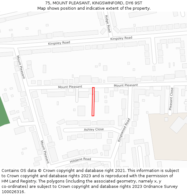 75, MOUNT PLEASANT, KINGSWINFORD, DY6 9ST: Location map and indicative extent of plot