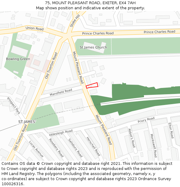 75, MOUNT PLEASANT ROAD, EXETER, EX4 7AH: Location map and indicative extent of plot
