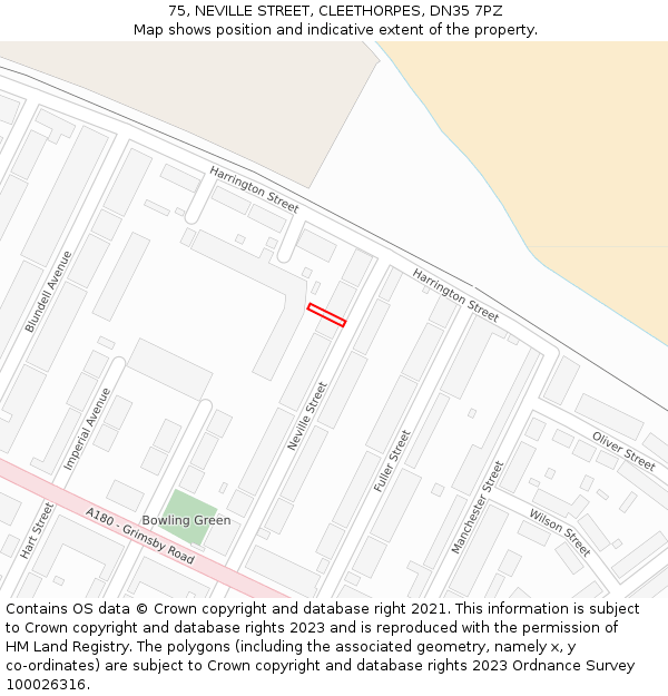 75, NEVILLE STREET, CLEETHORPES, DN35 7PZ: Location map and indicative extent of plot