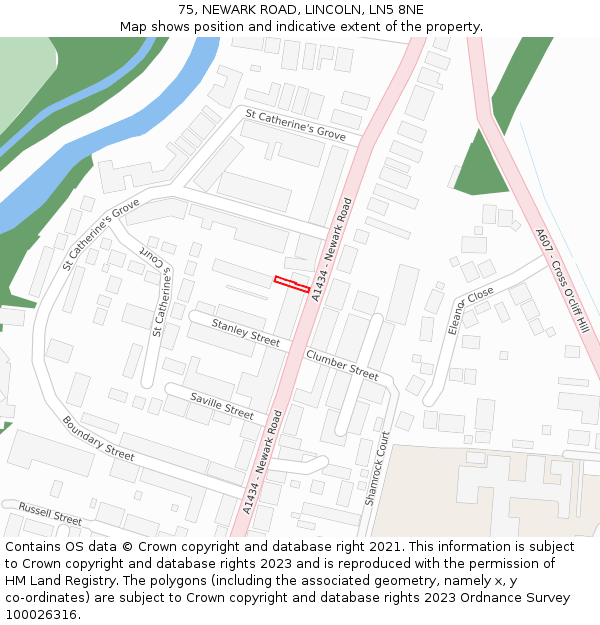 75, NEWARK ROAD, LINCOLN, LN5 8NE: Location map and indicative extent of plot