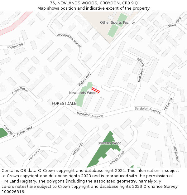 75, NEWLANDS WOODS, CROYDON, CR0 9JQ: Location map and indicative extent of plot