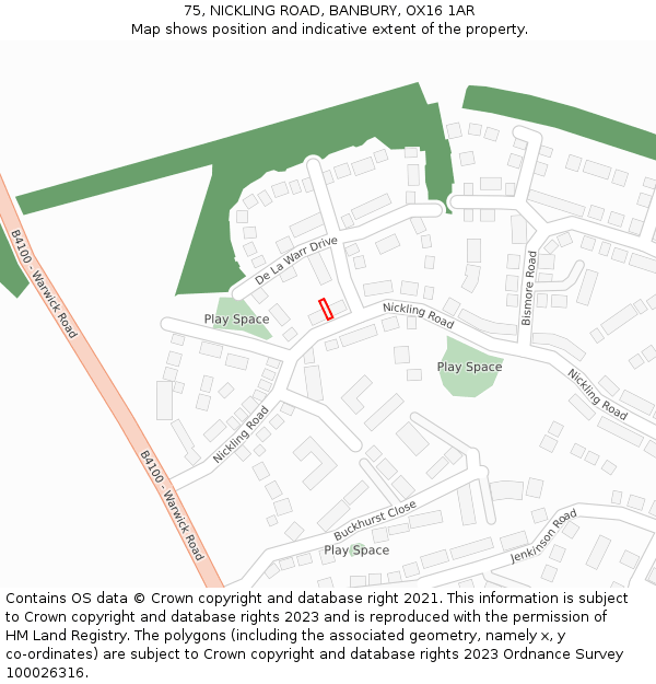 75, NICKLING ROAD, BANBURY, OX16 1AR: Location map and indicative extent of plot