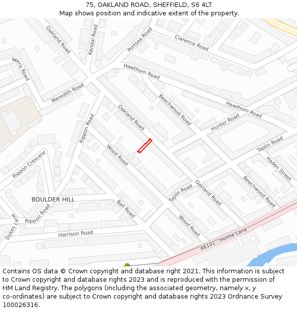 75, OAKLAND ROAD, SHEFFIELD, S6 4LT: Location map and indicative extent of plot