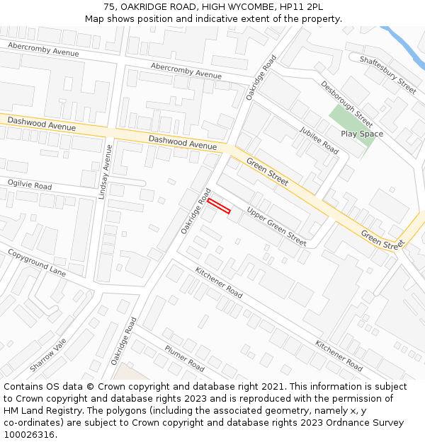 75, OAKRIDGE ROAD, HIGH WYCOMBE, HP11 2PL: Location map and indicative extent of plot