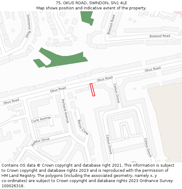 75, OKUS ROAD, SWINDON, SN1 4LE: Location map and indicative extent of plot