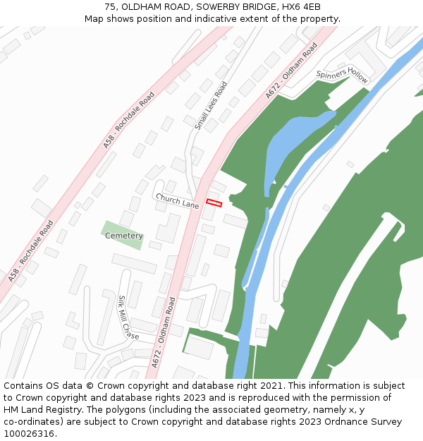 75, OLDHAM ROAD, SOWERBY BRIDGE, HX6 4EB: Location map and indicative extent of plot