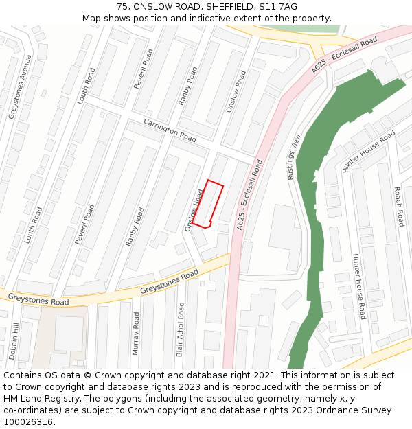 75, ONSLOW ROAD, SHEFFIELD, S11 7AG: Location map and indicative extent of plot