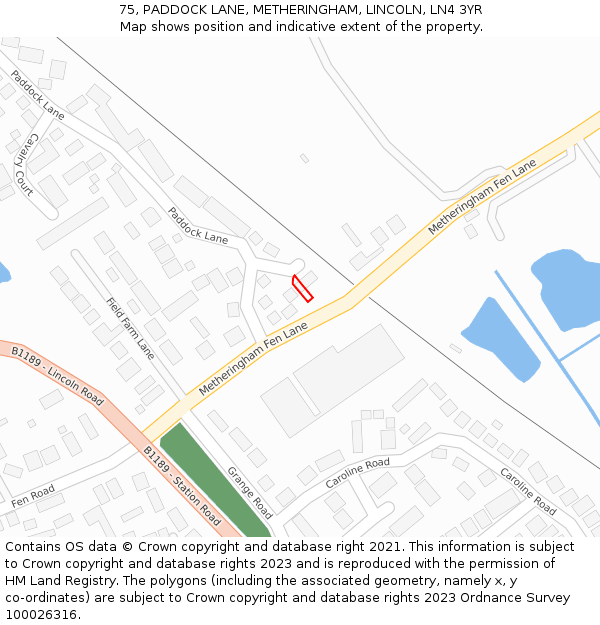 75, PADDOCK LANE, METHERINGHAM, LINCOLN, LN4 3YR: Location map and indicative extent of plot