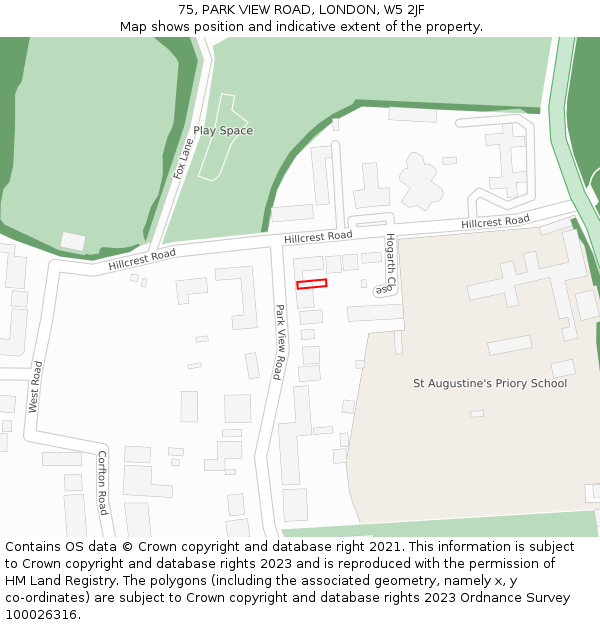 75, PARK VIEW ROAD, LONDON, W5 2JF: Location map and indicative extent of plot