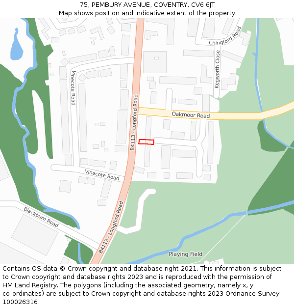 75, PEMBURY AVENUE, COVENTRY, CV6 6JT: Location map and indicative extent of plot