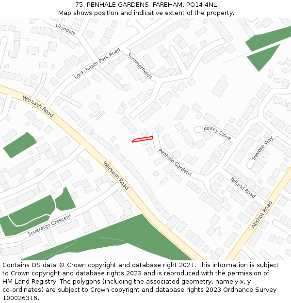 75, PENHALE GARDENS, FAREHAM, PO14 4NL: Location map and indicative extent of plot