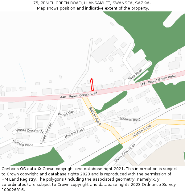 75, PENIEL GREEN ROAD, LLANSAMLET, SWANSEA, SA7 9AU: Location map and indicative extent of plot