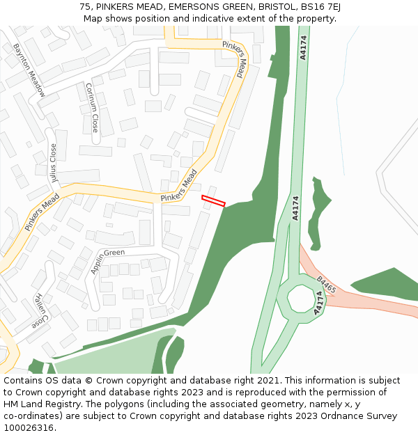 75, PINKERS MEAD, EMERSONS GREEN, BRISTOL, BS16 7EJ: Location map and indicative extent of plot