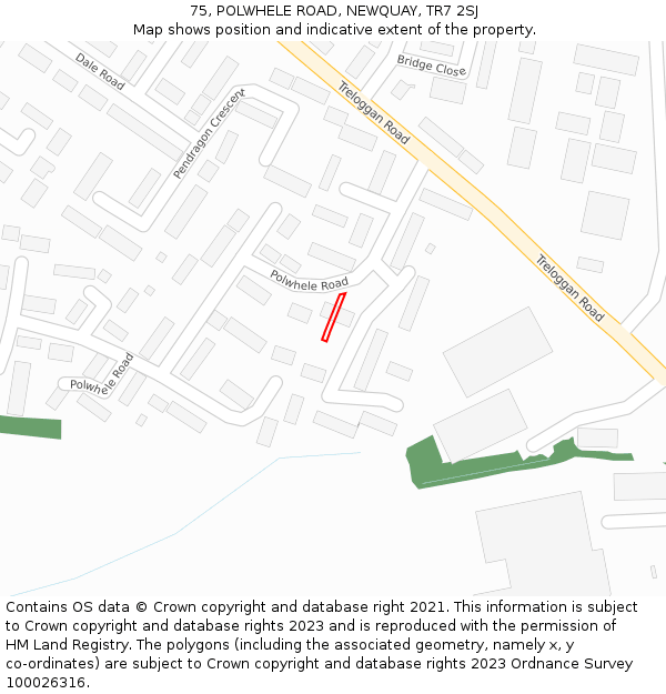 75, POLWHELE ROAD, NEWQUAY, TR7 2SJ: Location map and indicative extent of plot