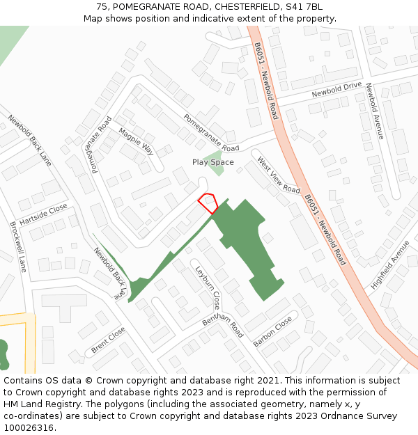 75, POMEGRANATE ROAD, CHESTERFIELD, S41 7BL: Location map and indicative extent of plot