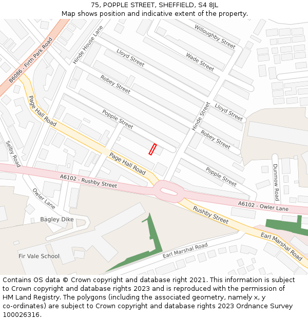 75, POPPLE STREET, SHEFFIELD, S4 8JL: Location map and indicative extent of plot
