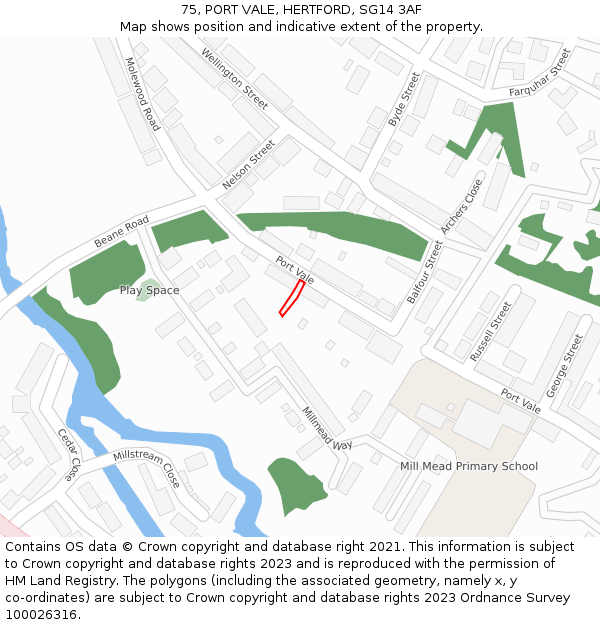 75, PORT VALE, HERTFORD, SG14 3AF: Location map and indicative extent of plot