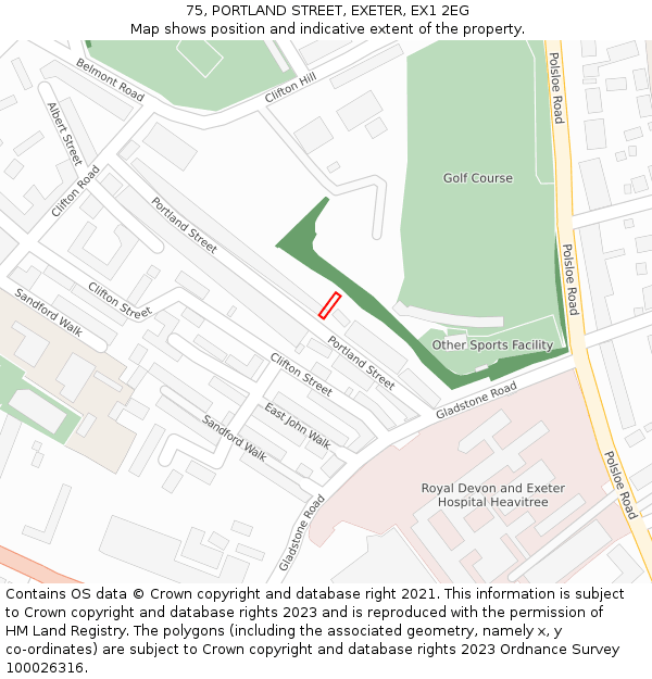 75, PORTLAND STREET, EXETER, EX1 2EG: Location map and indicative extent of plot